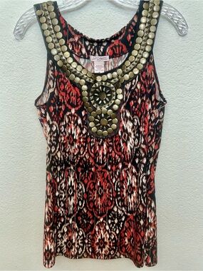 Six Degrees of Separation Red, Black & Cream Beaded Neckline Tank